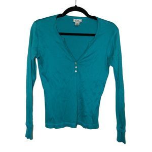 Lilly Pulitzer Y2K Vintage Blue Top Ribbed V Neck Pima Cotton Womens Size XS